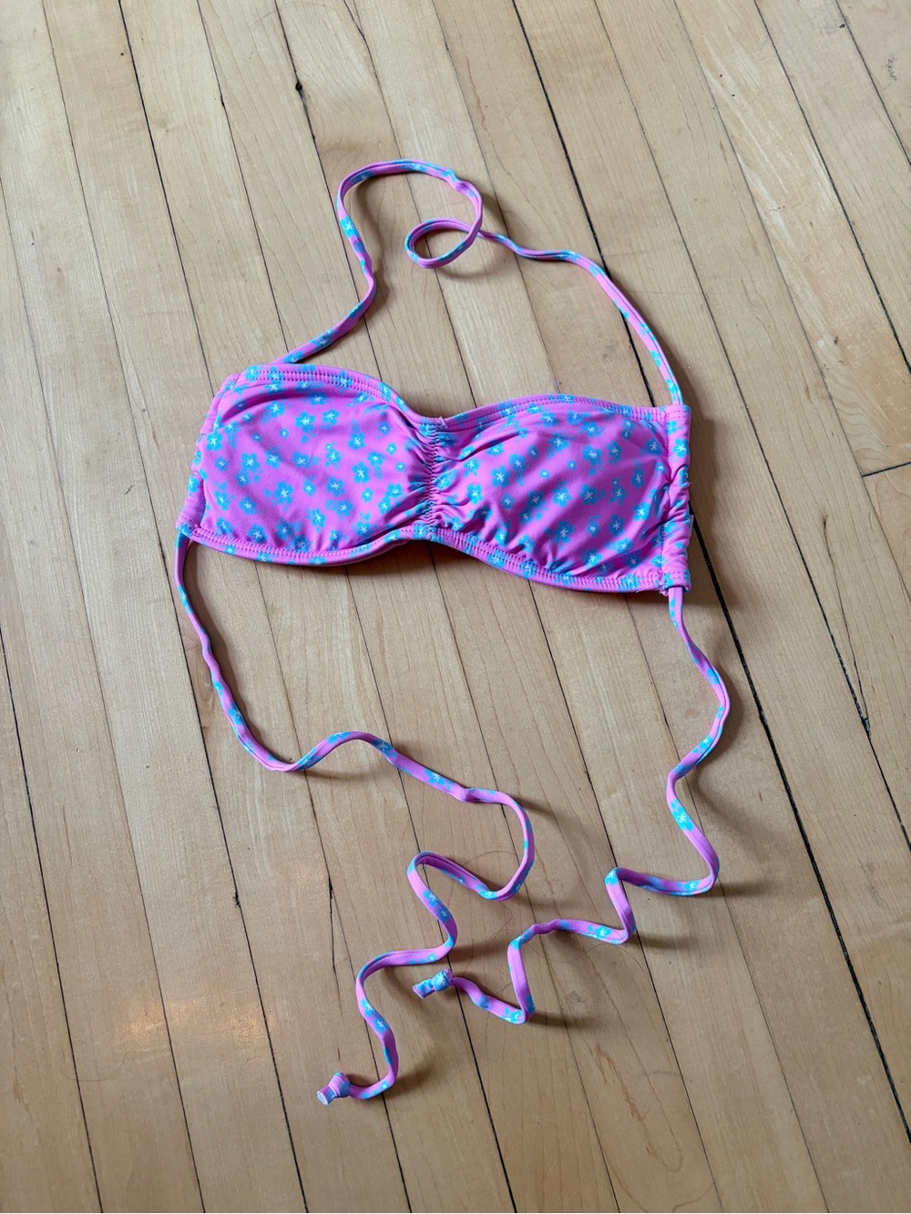 Ardene Pink Bandeau Bikini Top with Aqua Floral Dots